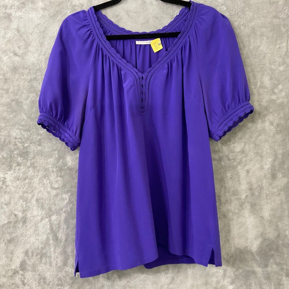 Halogen Silk Blouse Top women’s size S Purple Pop over trim details